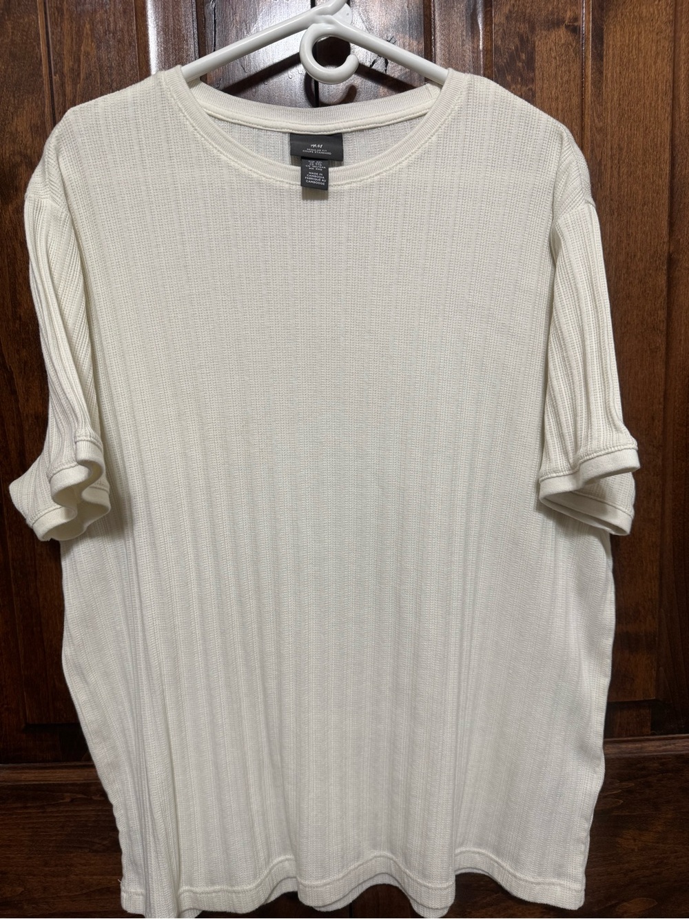 H&M Men's Cream Ribbed Short Sleeve Tee